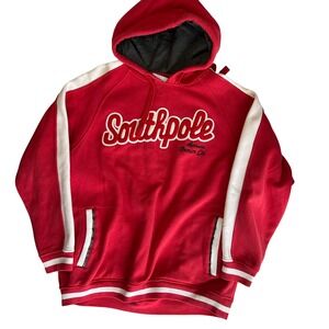 Southpole Authentic Denim Co. Red & White Striped Pullover Hoodie